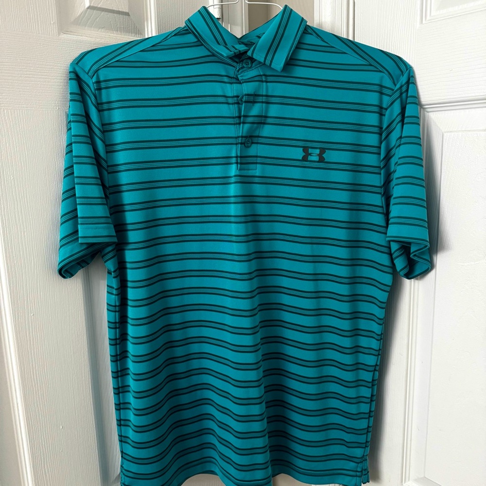 Under Armour Men’s Golf Shirt| Teal with Black Stripes| SZ Medium